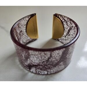Color By Amber Resin Cuff Bangle Bracelet Burgundy Clear Gold Tone Accent